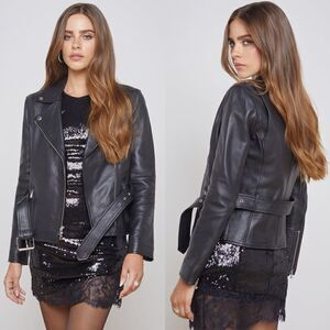 NWOT L'Agence Teo Belted Lamb Leather Black Jacket  Size S